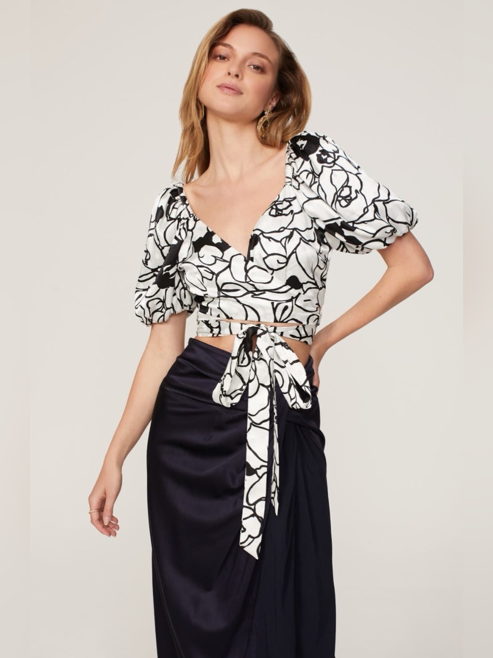 Ronny Kobo Collection~Black & White Floral Wrap Crop Top~Size 4~$255~